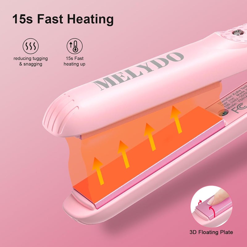MELYDO Mini Portable Flat Iron, 0.7 Inch Dual Voltage Travel Hair Straightener - Small Flat Irons Hair Straightener for Short Hair, Curls Bangs, Worldwide-Use Travel Flat Iron, Pink - Image 2